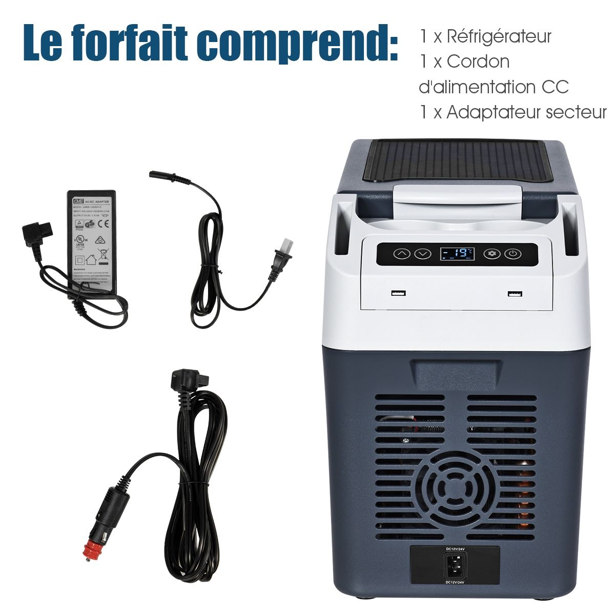 Réfrigérateur Congélateur de Voiture 12L Portable Compresseur -20°C à +10°C Ampoules LED  2 Porte-gobelets 23x53x36cm - Lidl-Manfred