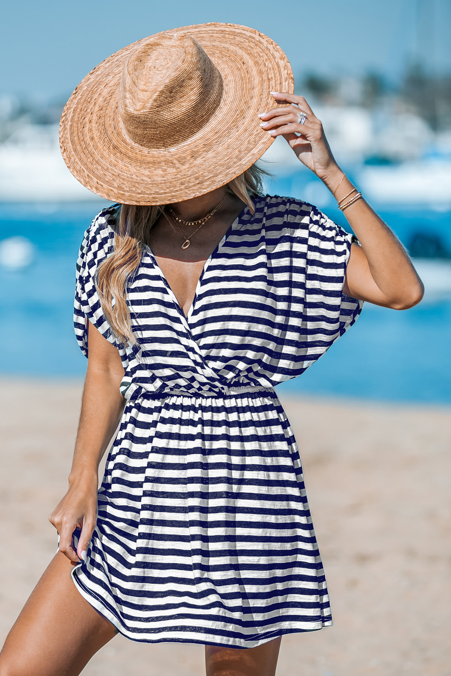 Robe cover up en jersey avec col surplis à rayures