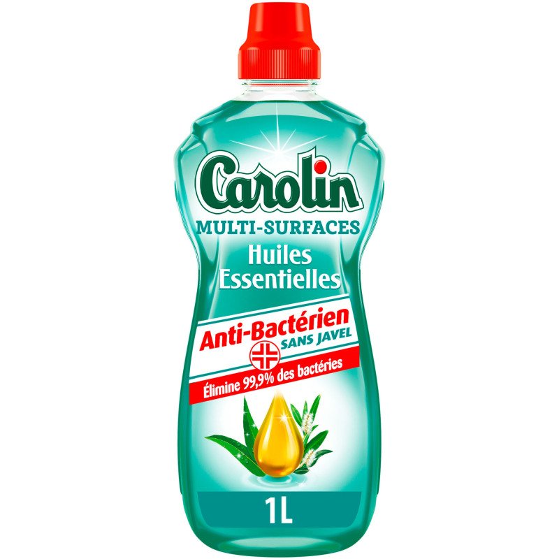 Nettoyant multi-surfaces anti-bactérien Carolin Huiles essentielles Eucalyptus & Arbre à thé - Flacon de 1 L