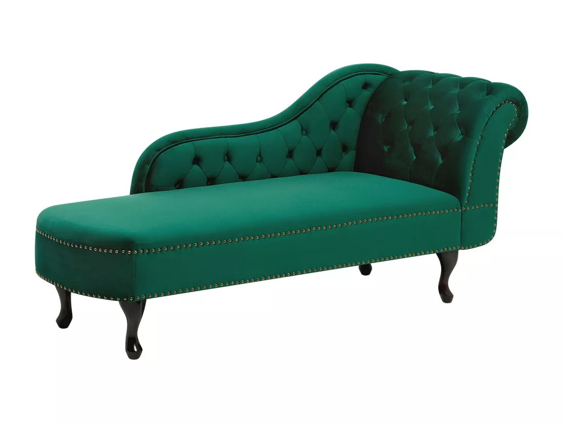 Méridienne à gauche chesterfield en velours vert NIMES