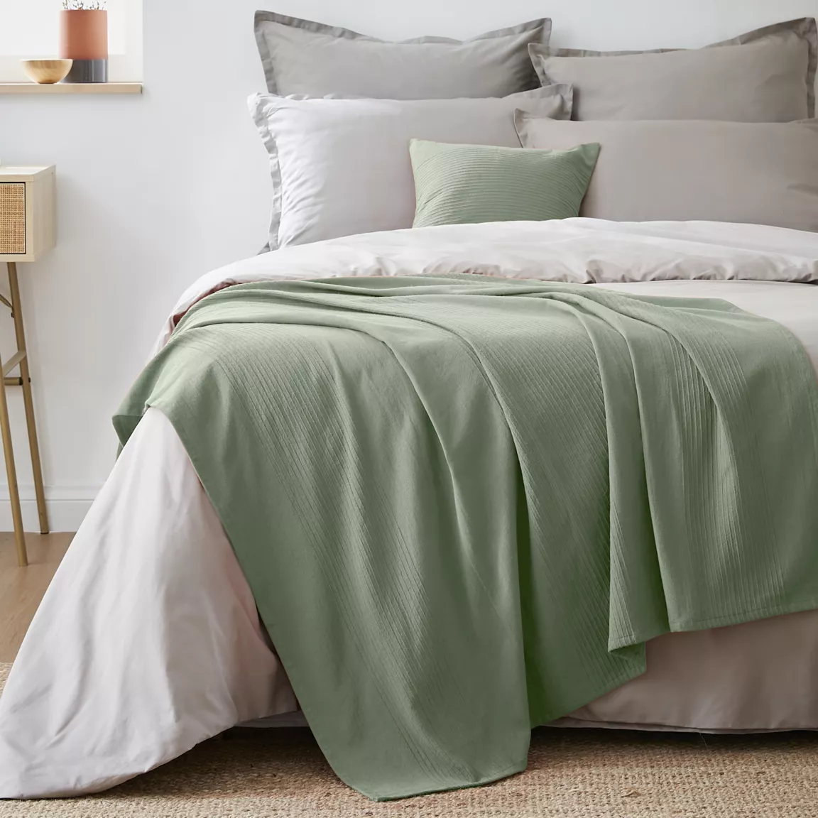 Jeté de lit coton tissé (130 x 160 cm) Léa Vert romarin