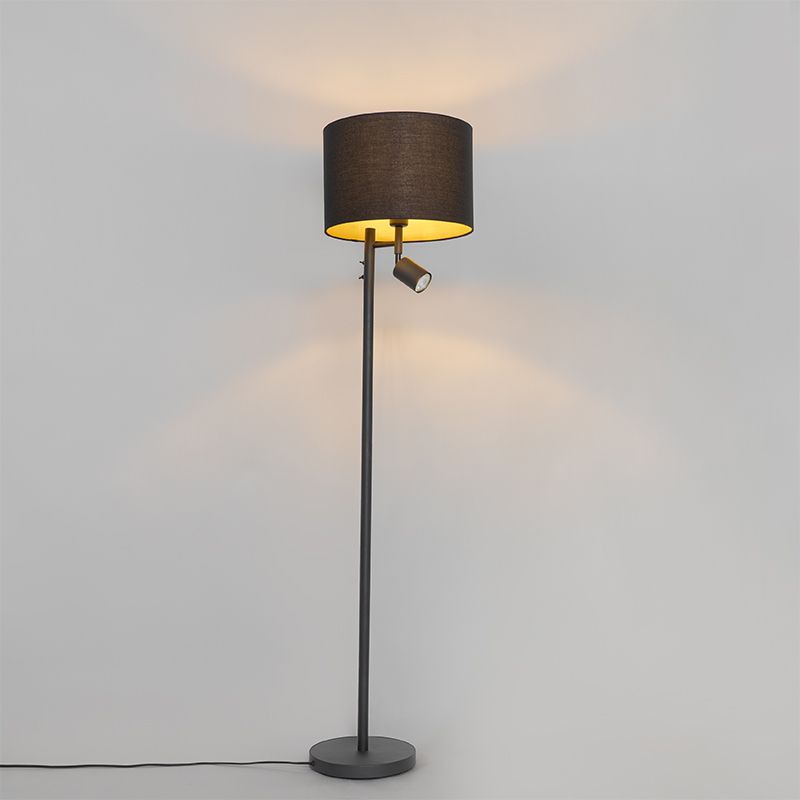 Vloerlamp zwart met gouden binnenkant en leeslamp - Jelena