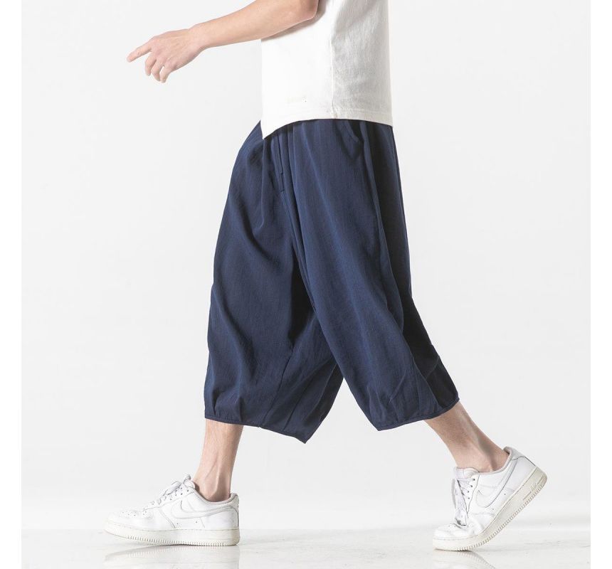 Aozora - Low Rise Plain Capri Baggy Pants