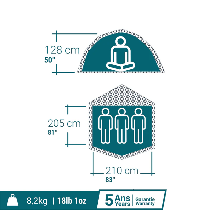 Decathlon Quechua - Barraca de Camping Quechua 2 Second Easy Fresh & Preta Impermeável Pop Up para 3 Pessoas