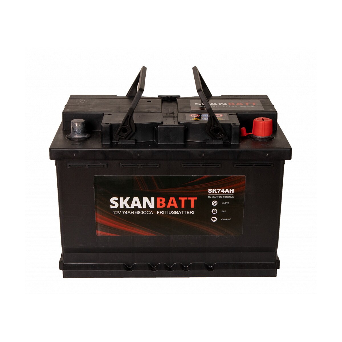 SKANBATT Fritidsbatteri 12V 74AH 680CCA (278x175x190/190mm) +høyre