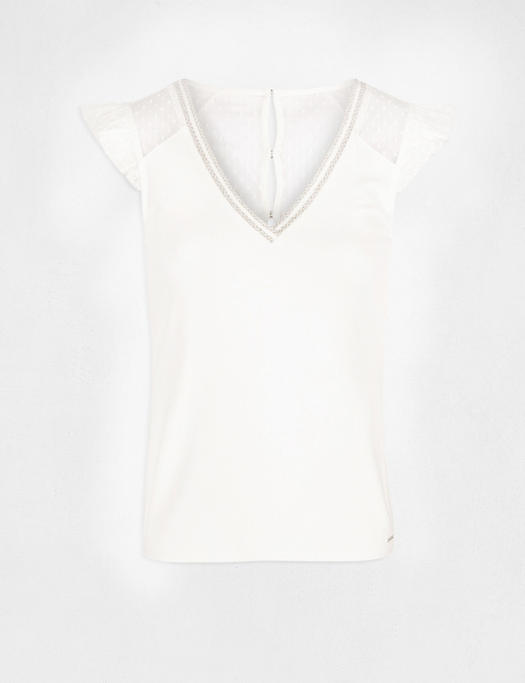 T-shirt manches courtes à plumetis ecru femme - ecru