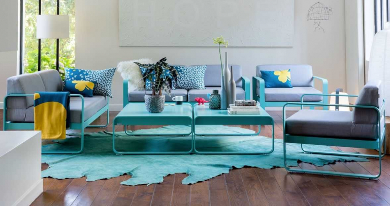Fermob Bellevie 2-zits loungebank kussen flannelgrijs Ice Mint