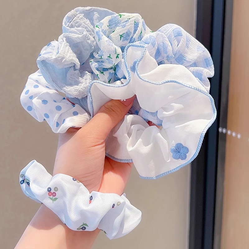 (6er Set) Scrunchies Elastische Haargummis Haarschmuck Haarband - Blau