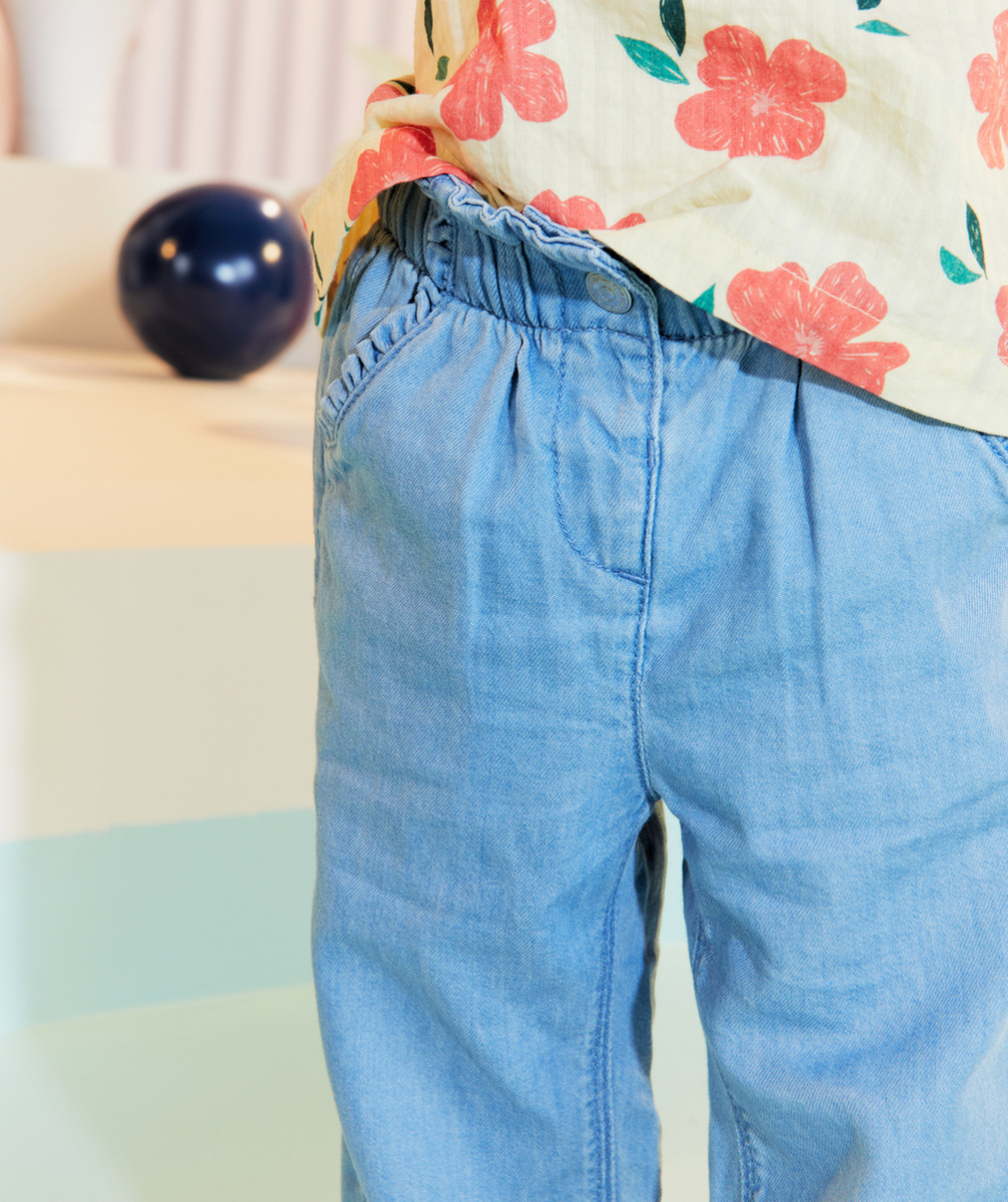 PANTALON BÉBÉ FILLE DENIM EN COTON À FAIBLE IMPACT ENVIRONNEMENTAL