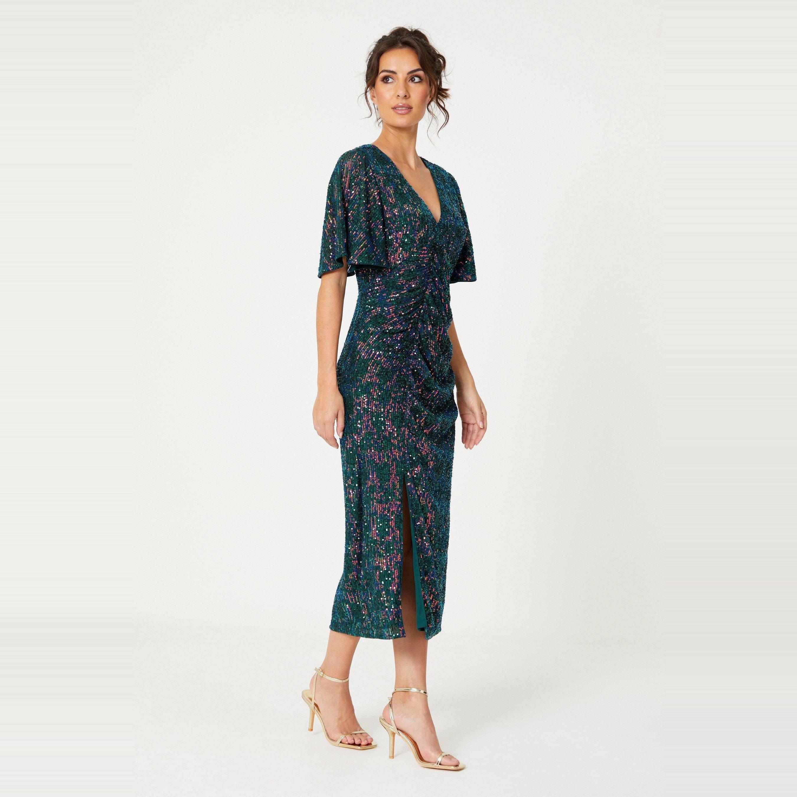 Be You Sequin Sequin V Neck Midi Dress