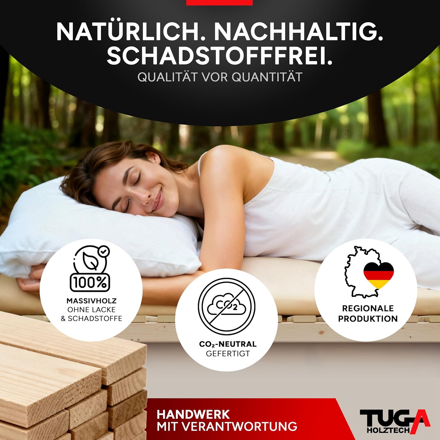 TUGA - Holztech Rollrost und Auflagerrahmen Lattenrost 120 x 200 cm 300kg Palettenbett Gästebett