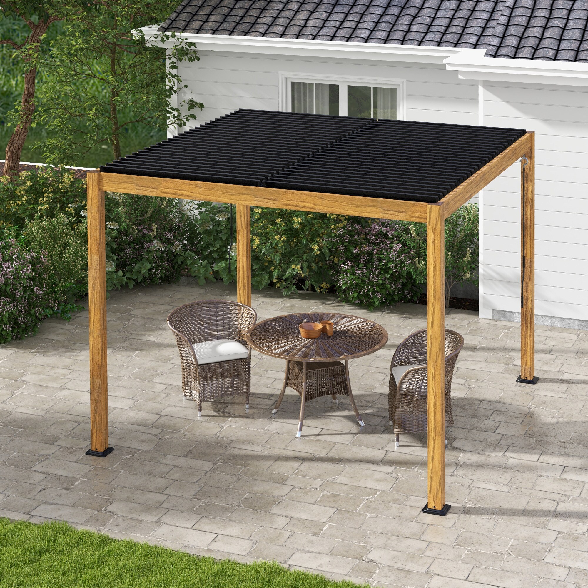 Outsunny Pergola mit 2 individuell einstellbaren Lamellendachbereichen natur 297L x 297B x 228Hcm