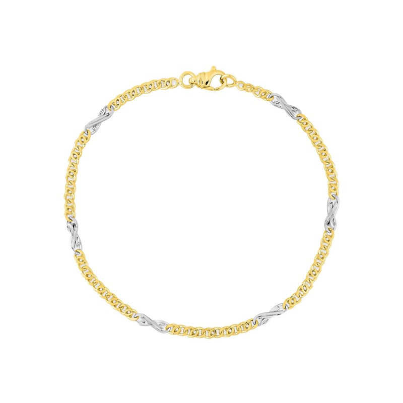 Bracelet mixte 18 cm - Bicolore - Or 18 Carats - Largeur 3 mm