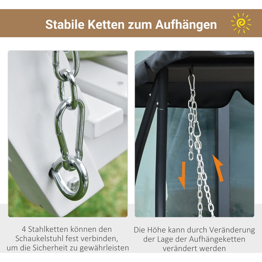Outsunny Hängebank mit klappbarem Tisch weiß