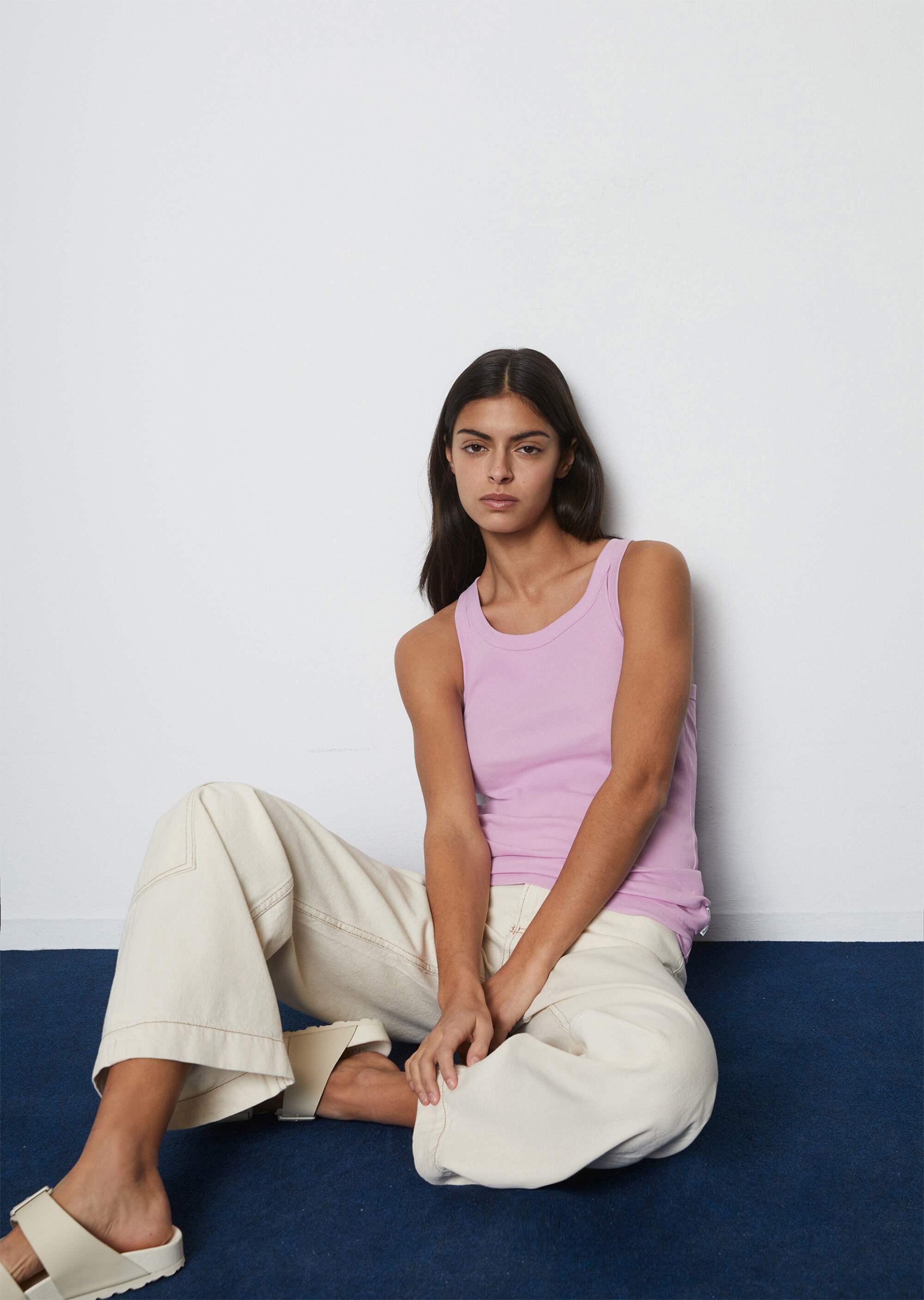 Tanktop mit feiner Rippstruktur aus elastischem Organic Cotton-Mix
