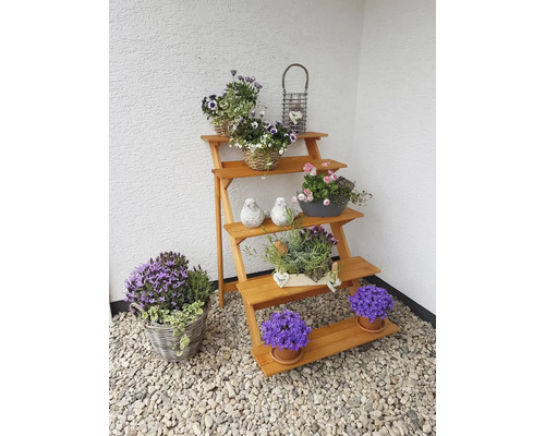 Grote houten bloemenstandaard, 100 x 78 x 109 cm, honingkleurig
