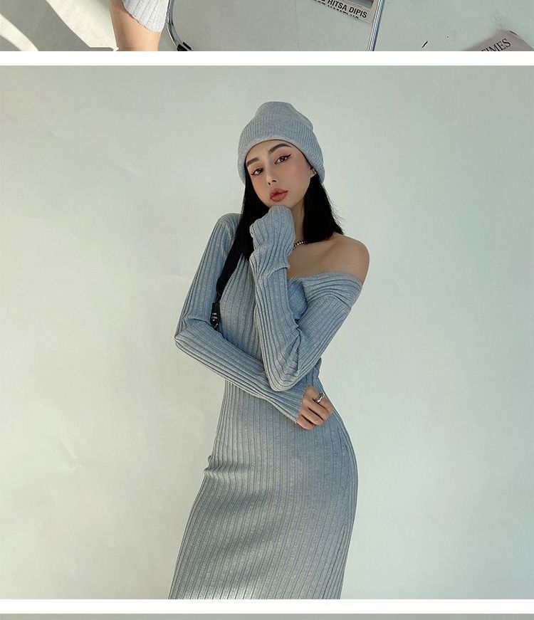 LIVIE - Gebreide midi-jurk met lange mouwen