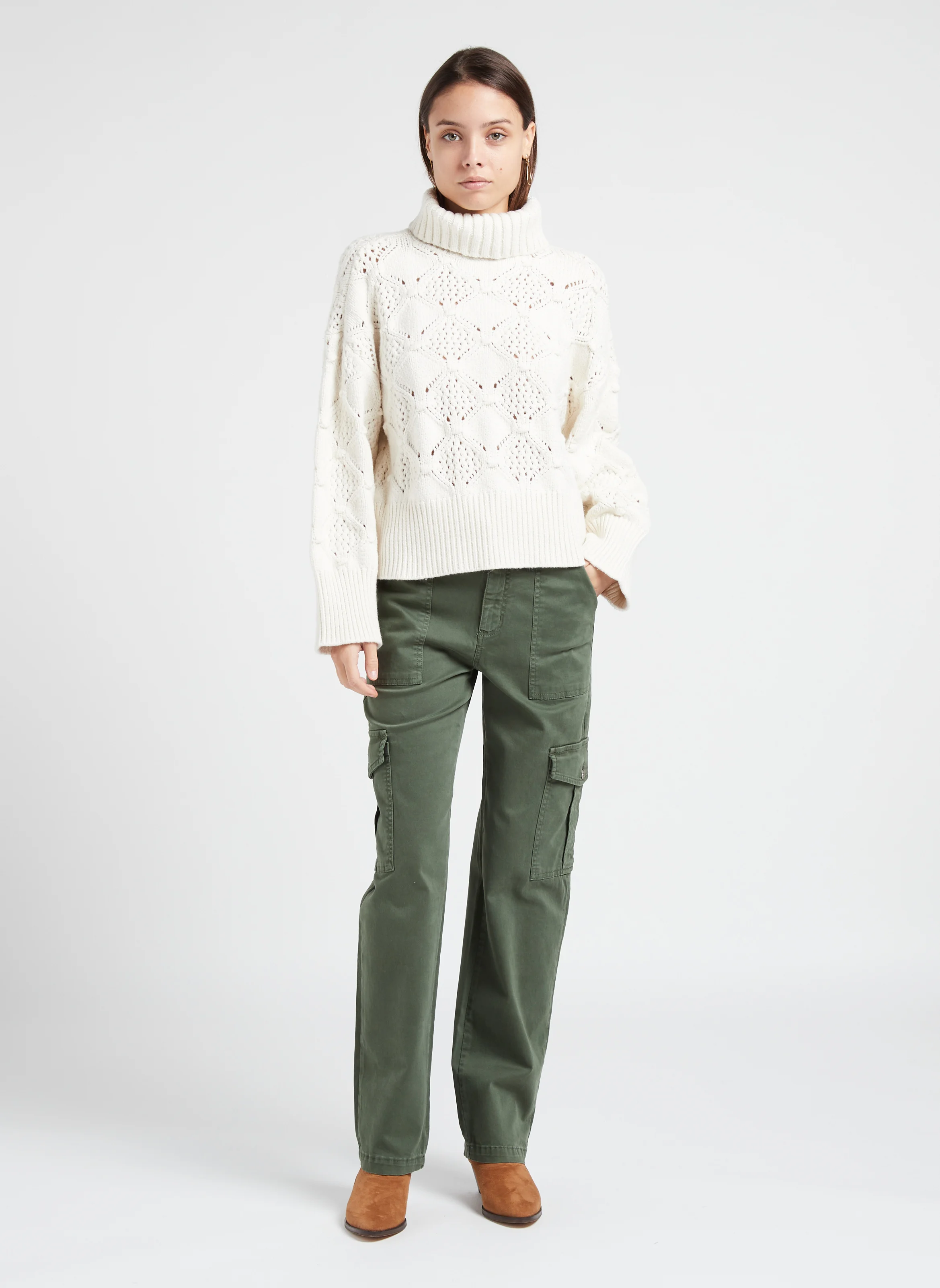 ELINO - Pull col roulé en coton | Beige