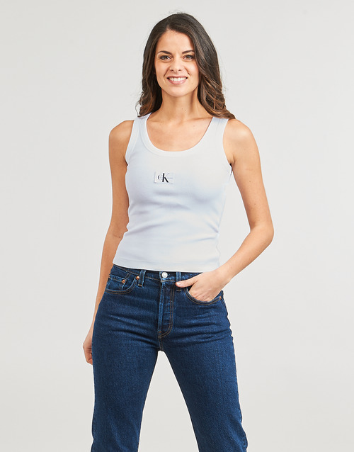 Calvin Klein Jeans - WOVEN LABEL RIB TANK TOP - Blanc