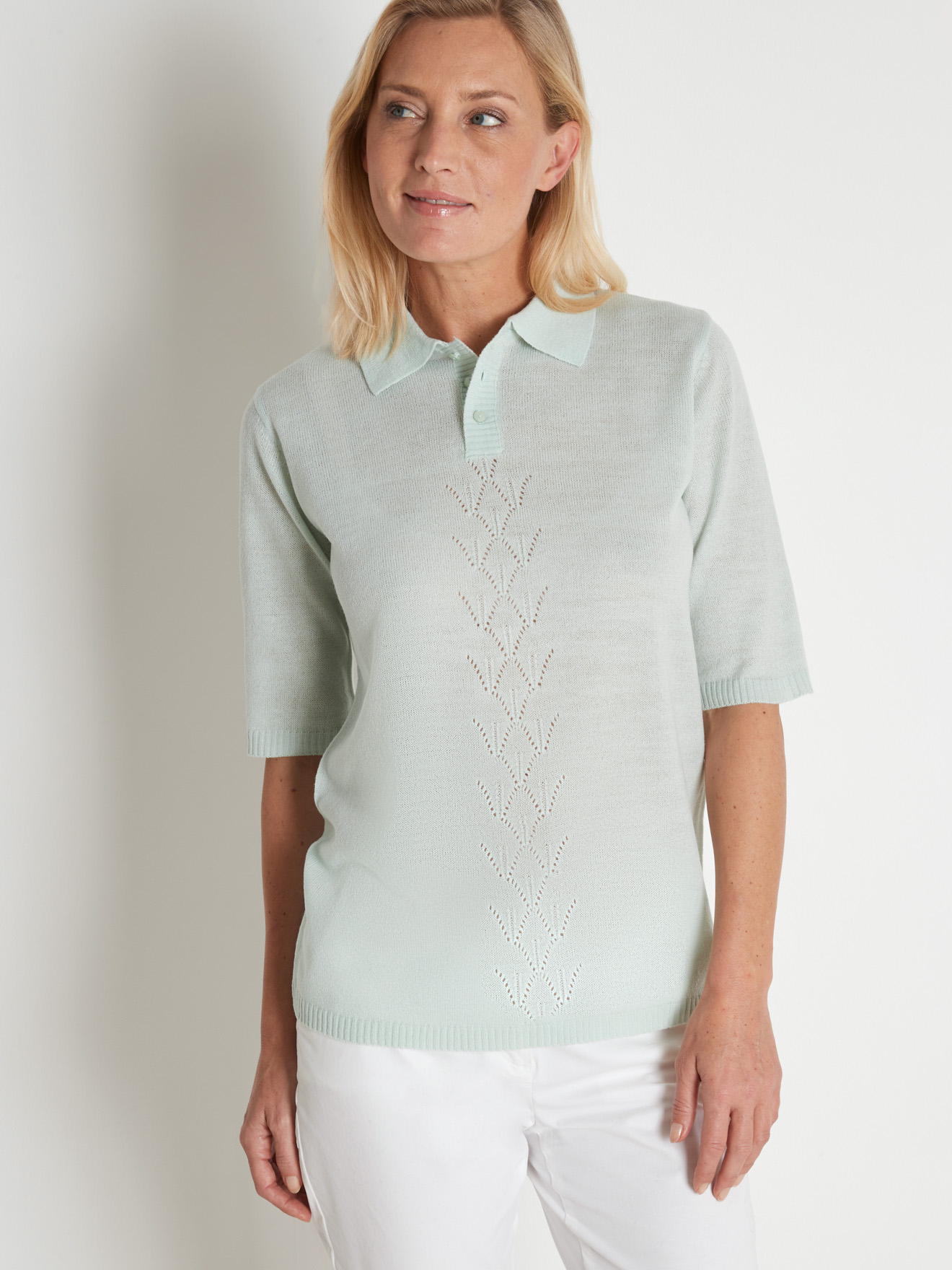 Pull col polo manches courtes ajouré