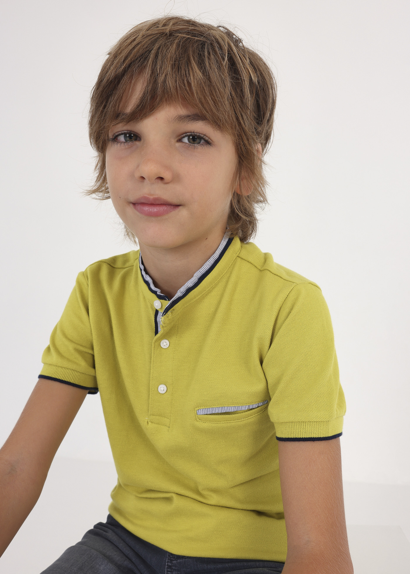 Camisa polo infantil de algodão com gola mandarim