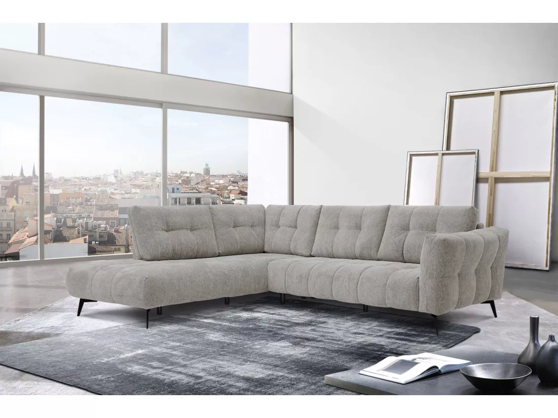 Canapé d'angle gauche 5 places tissu beige foncé