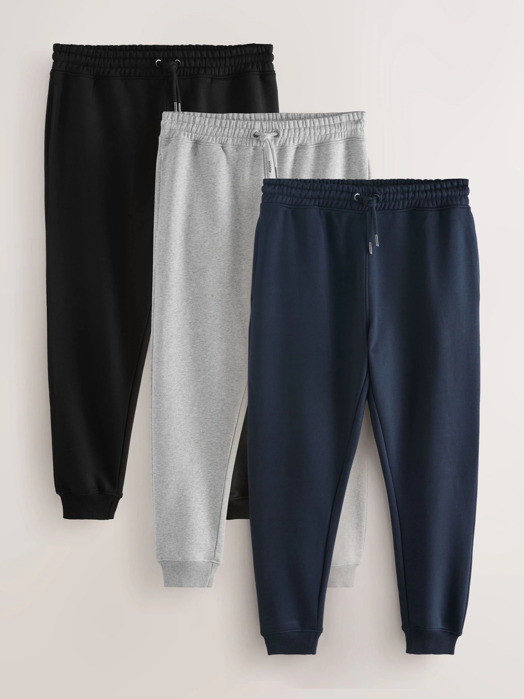 Zwart/marineblauw/grijs - Verpakking van 3 slim-fit jersey joggingbroeken met hoog katoengehalte