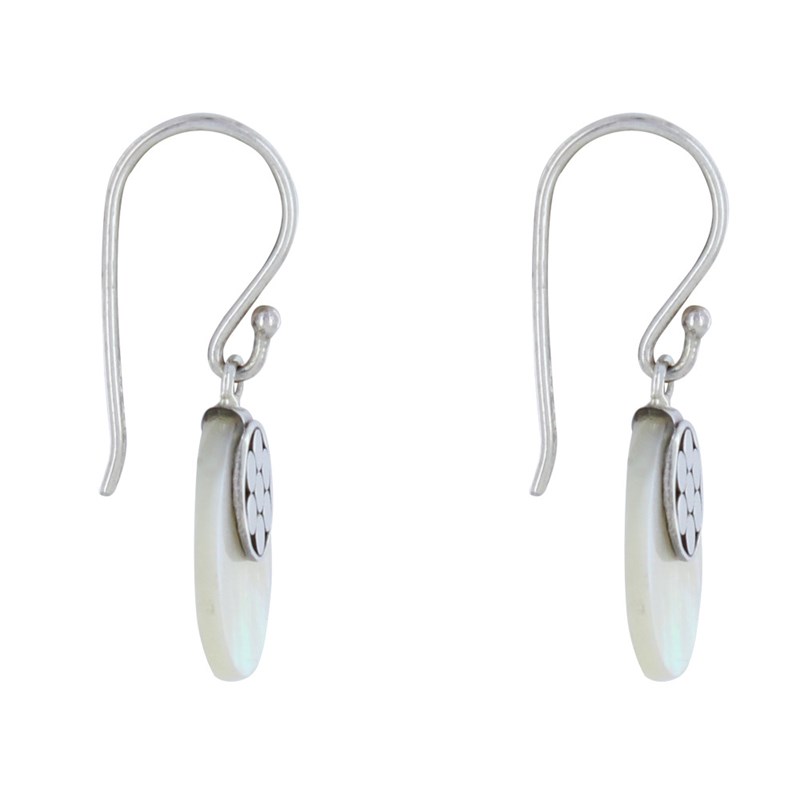 Boucles d'Oreilles Argent Petits Disque de Nacre Ivoire et Fleurs Rondes