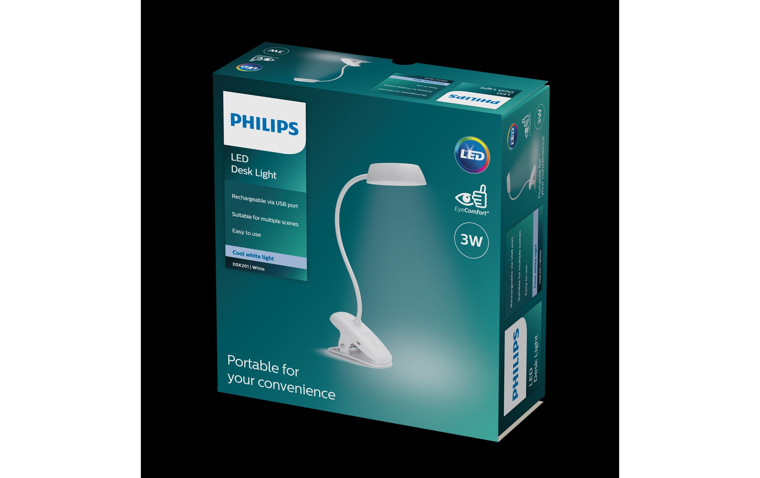 LED Schreibtischleuchte Donutclip, 2.3W, 4000K, USB, weissSchreibtischlampe mit LED-Beleuchtung