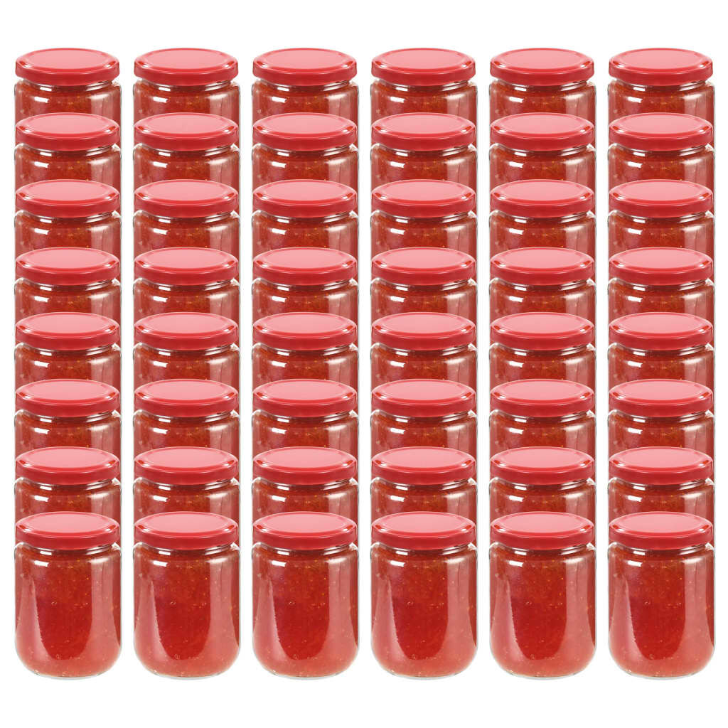 vidaXL Glazen jampotten, rode deksels, 48 stuks, 230 ml