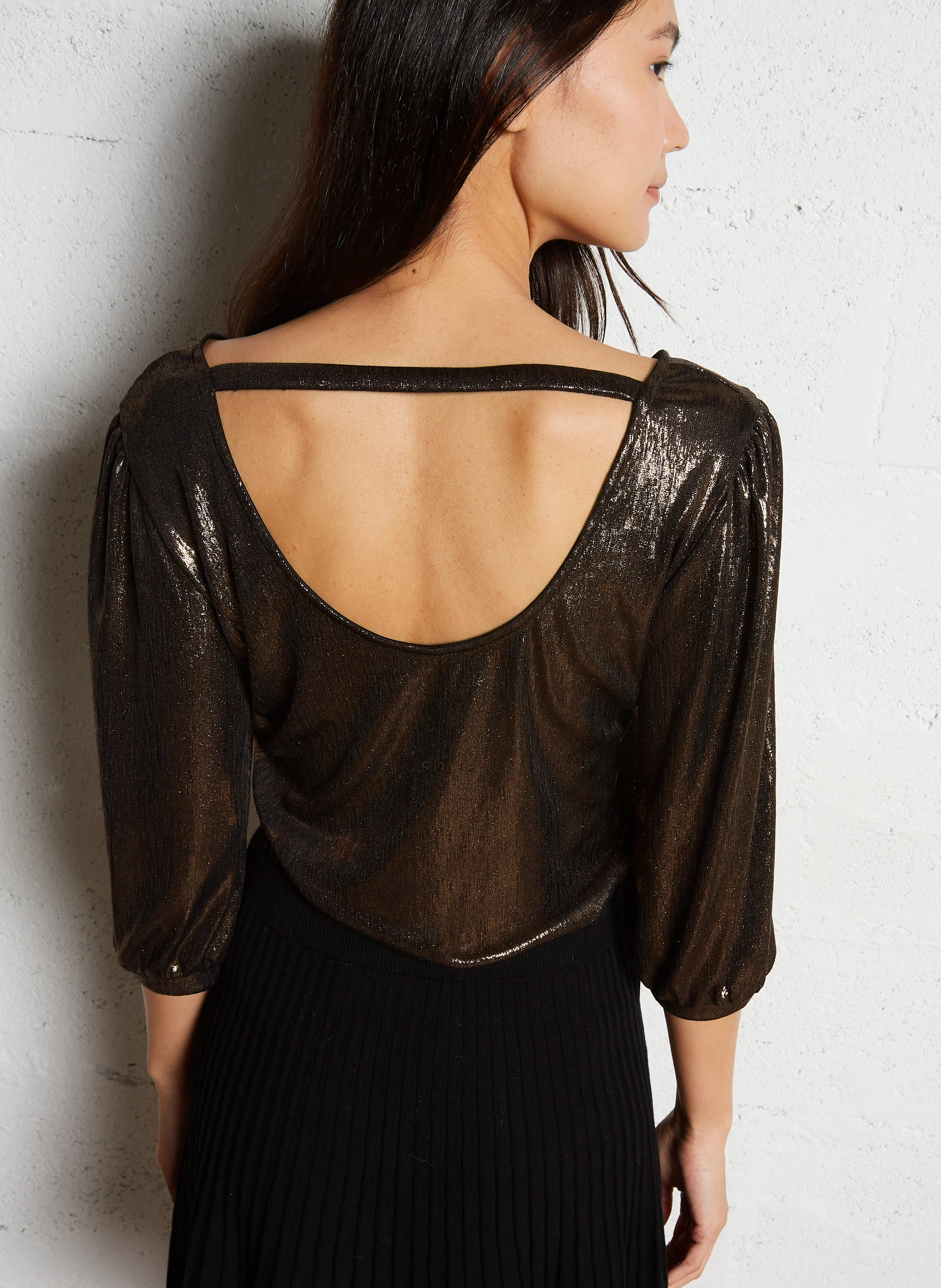 MABEL - Tee-shirt droit métallisé | Marron