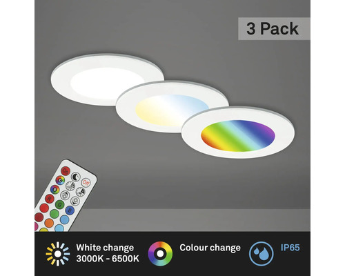 LED inbouwspots set IP65 dimbaar 4,8W 450 lm 3000-6500 K CCT RGB wit Ø 9,2/6,8 cm 230V 3 stuks met afstandsbediening, geheugenfunctie, nachtlampfunctie, timerfunctie