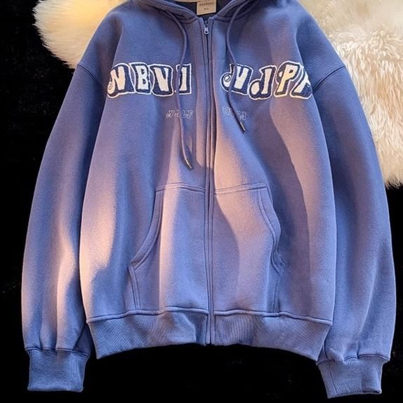 Dream Drop - Hoodie met geborduurde letters en rits