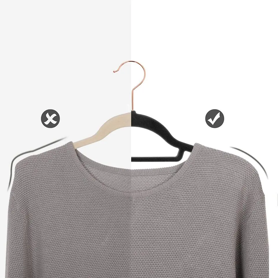 Fluwelen Kleerhanger, 50 stuks, Anti-slip, 45 cm lang, Zwart en Rosé Goud