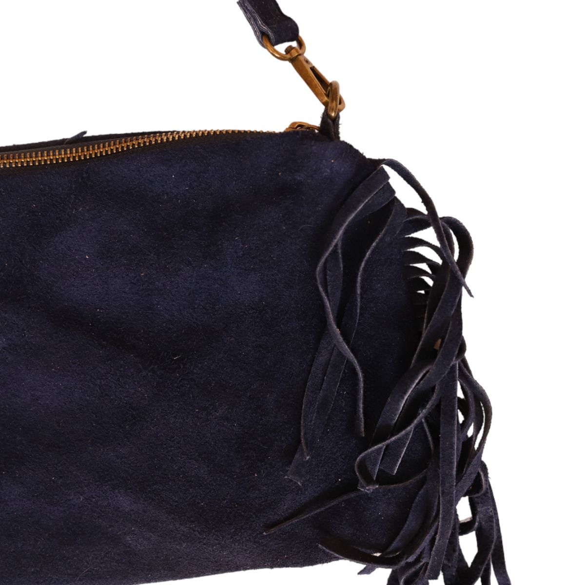 Sac à mains à franges daim bleu nuit Maison Suzanne
