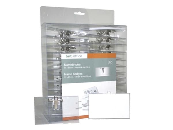 Kongresmærker 57x91mm m/clip & sikkerhedsnål incl. indstik - (50 stk.)