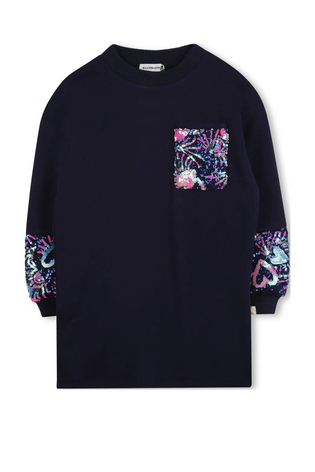 Billieblush sweatjurk met pailletten donkerblauw