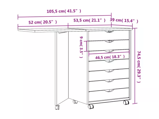 Armoire roulante avec bureau MOSS gris bois de pin solide