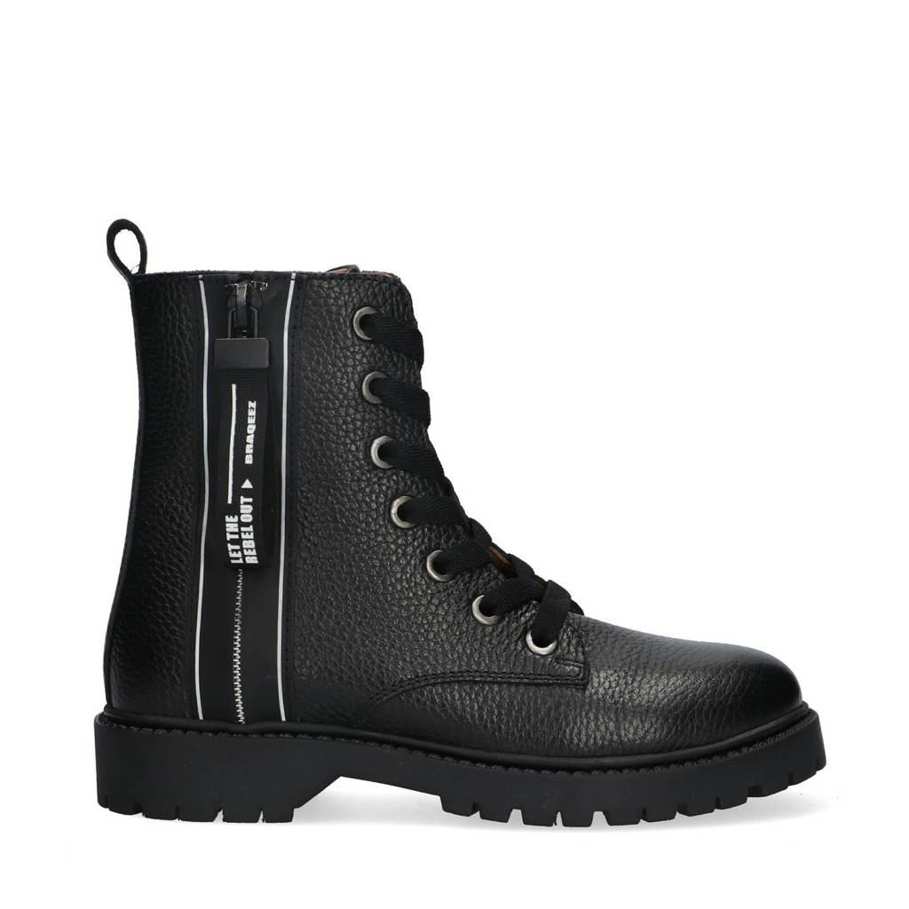 Braqeez leren veterboots zwart