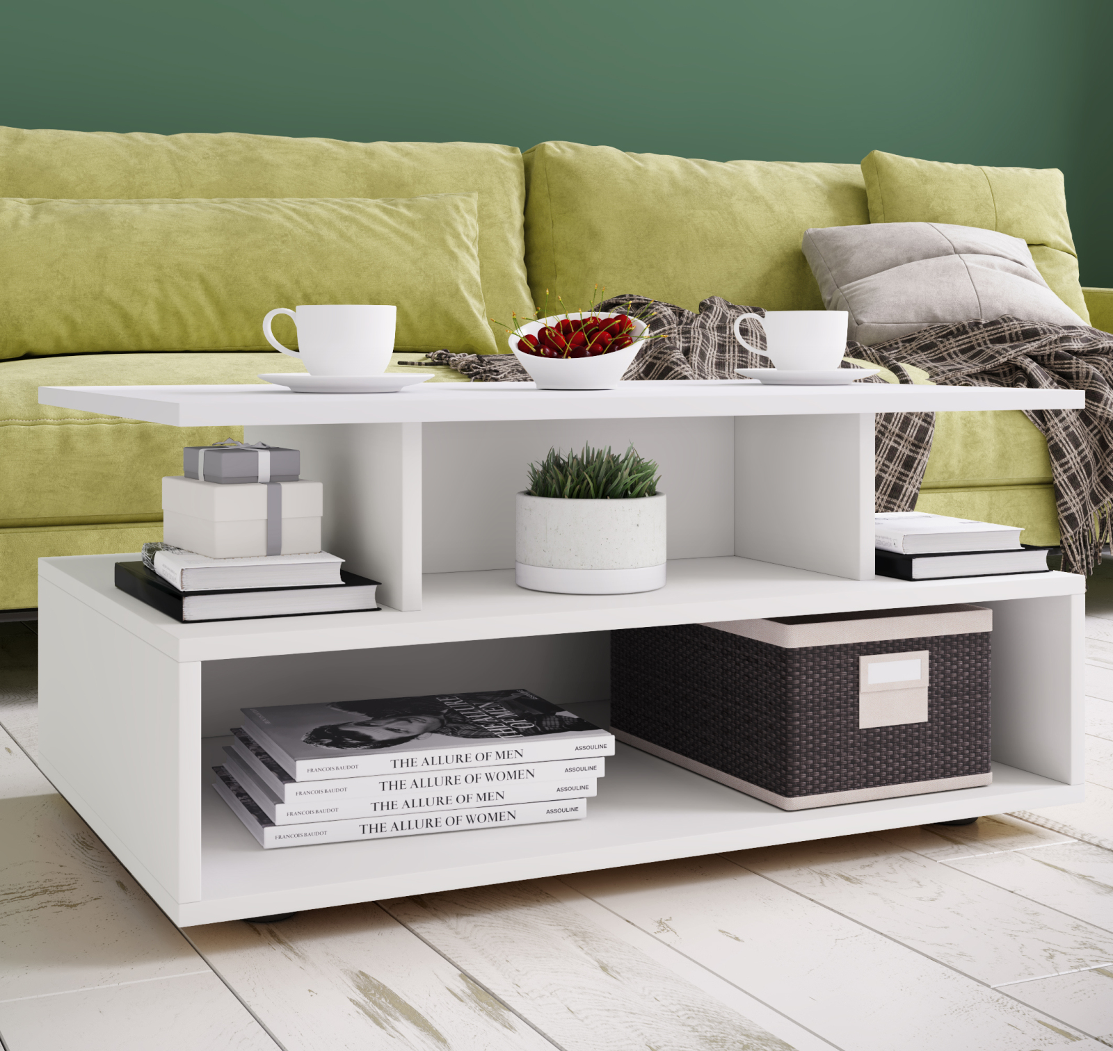 Couchtisch ESILA - weiß - 5 Fächer - 80 cm