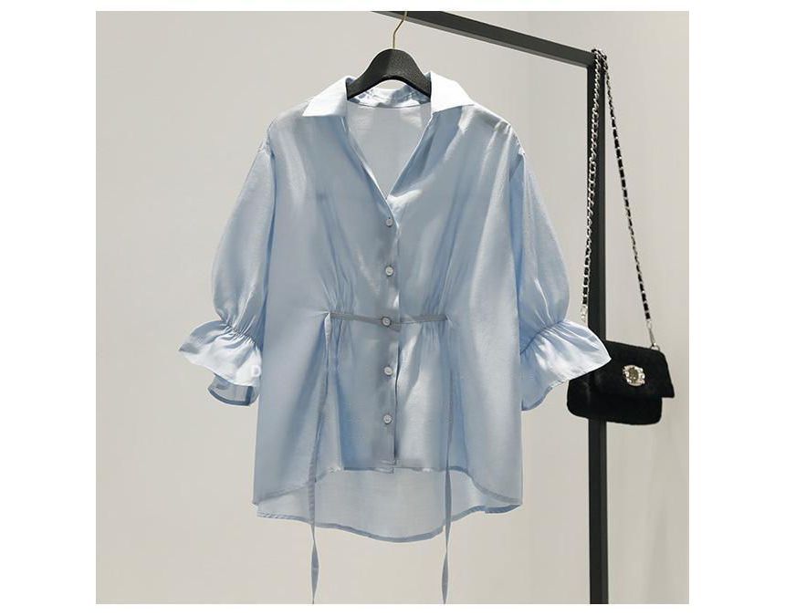 Supernova - effen peplum-overhemd met pofmouwen