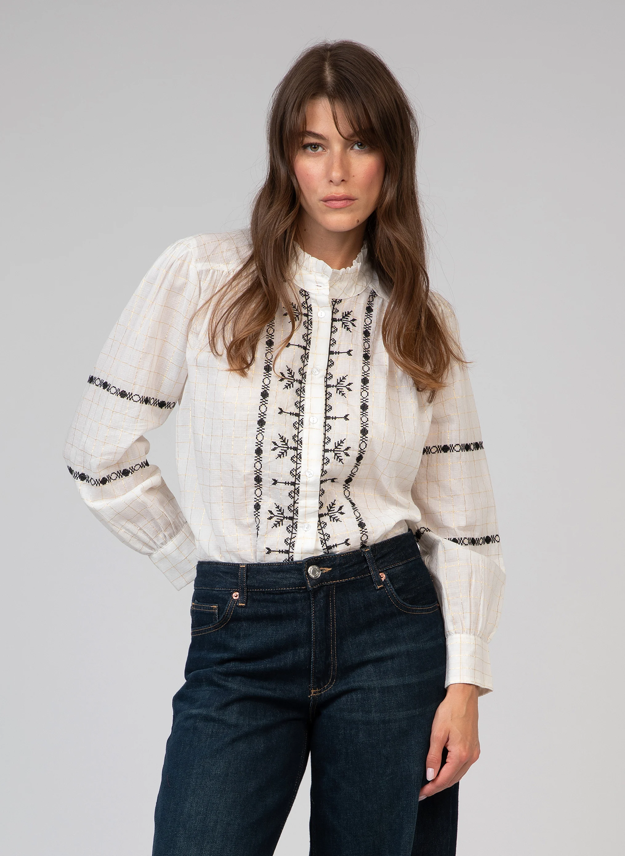 SARIKA - Chemise brodée en coton mélangé | Blanc