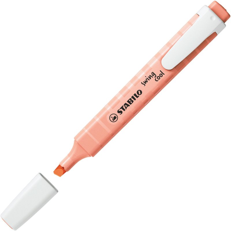 Surligneur stabilo swing cool pastel modèle de poche avec agrafe tracé 1/4mm coloris teint de pêche
