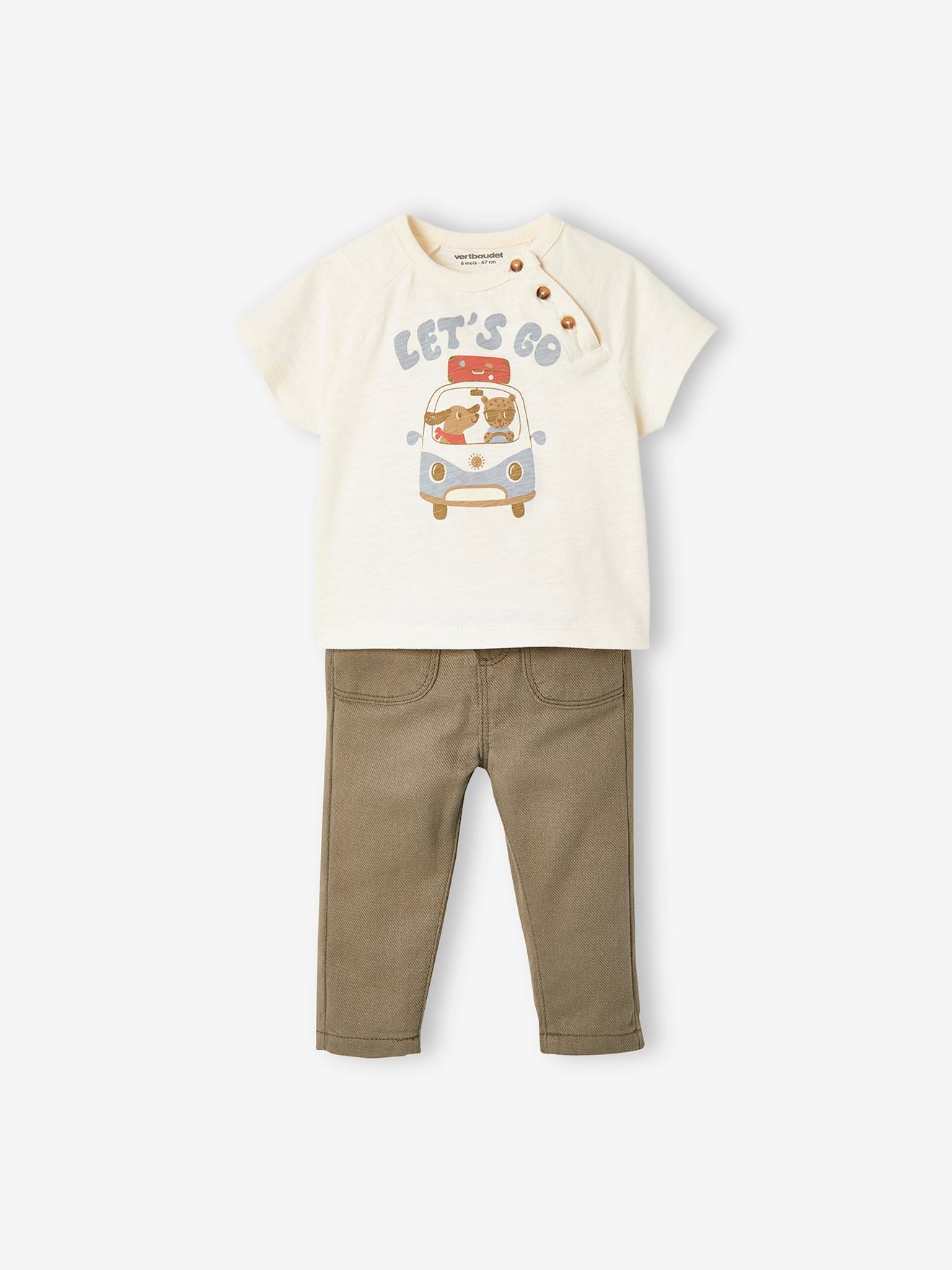 Conjunto de camiseta de manga curta e calça para bebê (cinza cru)