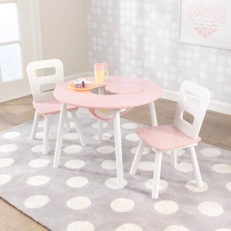 KidKraft® Runder Aufbewahrungstisch mit zwei Stühlen, weißrosa