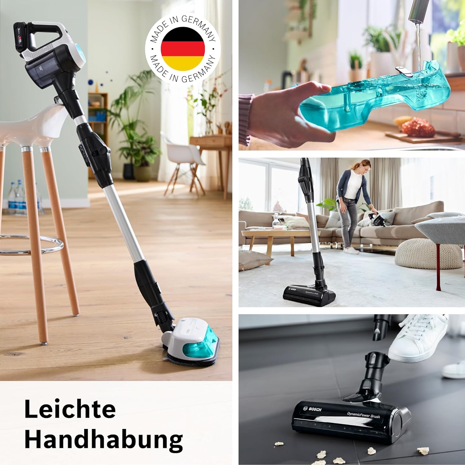 Bosch Akku-Staubsauger Unlimited 7 ProHygienic Aqua BKS71HYG1, kabellos, 2in1 Saugen & Wischen, Knickrohr, HEPA-Filtersystem, 10 J. Motorgarantie, Wechselakku, Schnellladegerät, Made in Germany, weiß