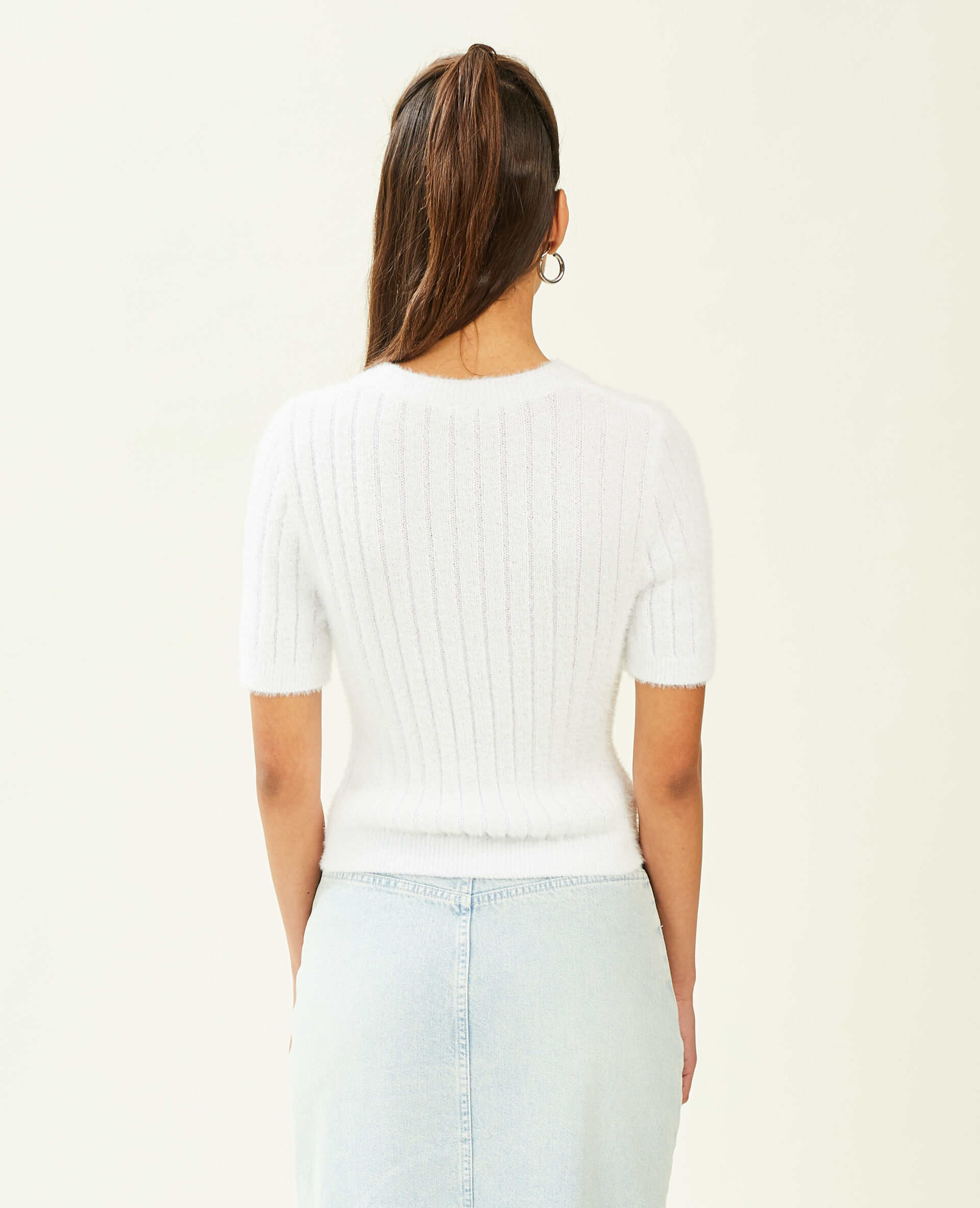 Pull duveteux à manches courtes - Blanc