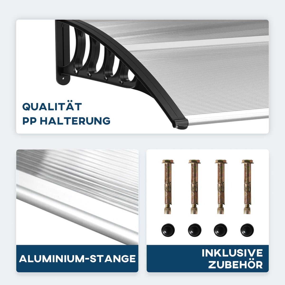 Outsunny Aanbouwluifel voor voordeur 103 x 96,5 x 27 cm Dak met UV-bescherming, regenbescherming, zonwering voor buiten, aluminium, zwart