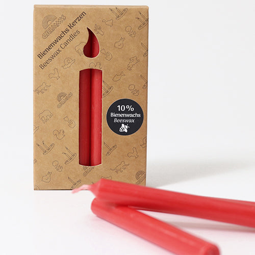 Grimm's 10% bijenwaskaarsjes rood - 12st