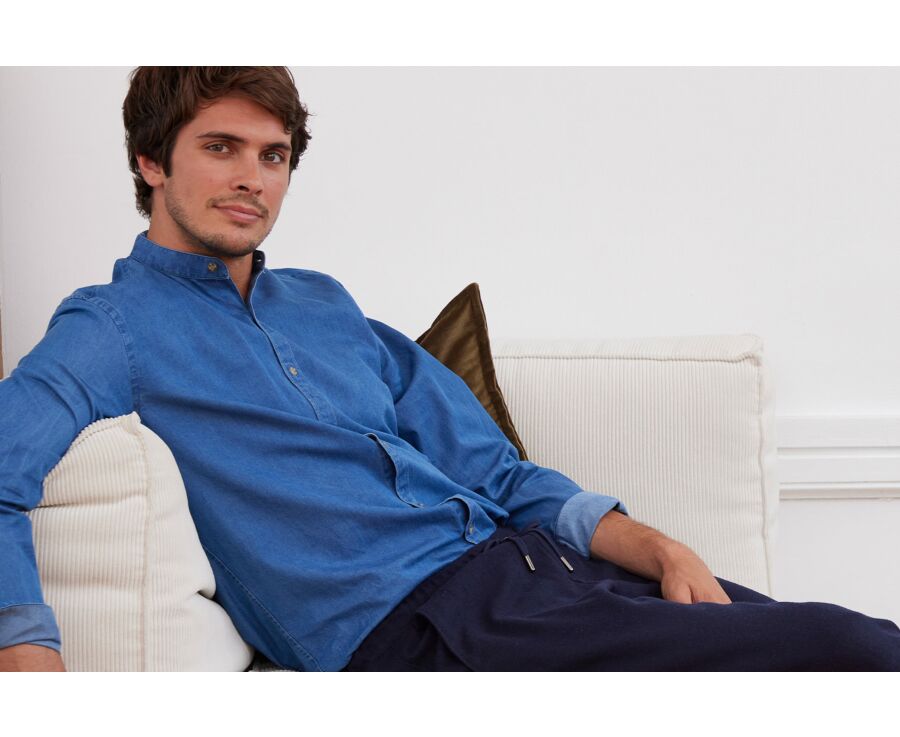 Chemise jean denim Indigo - Col officier - JOSEPH
